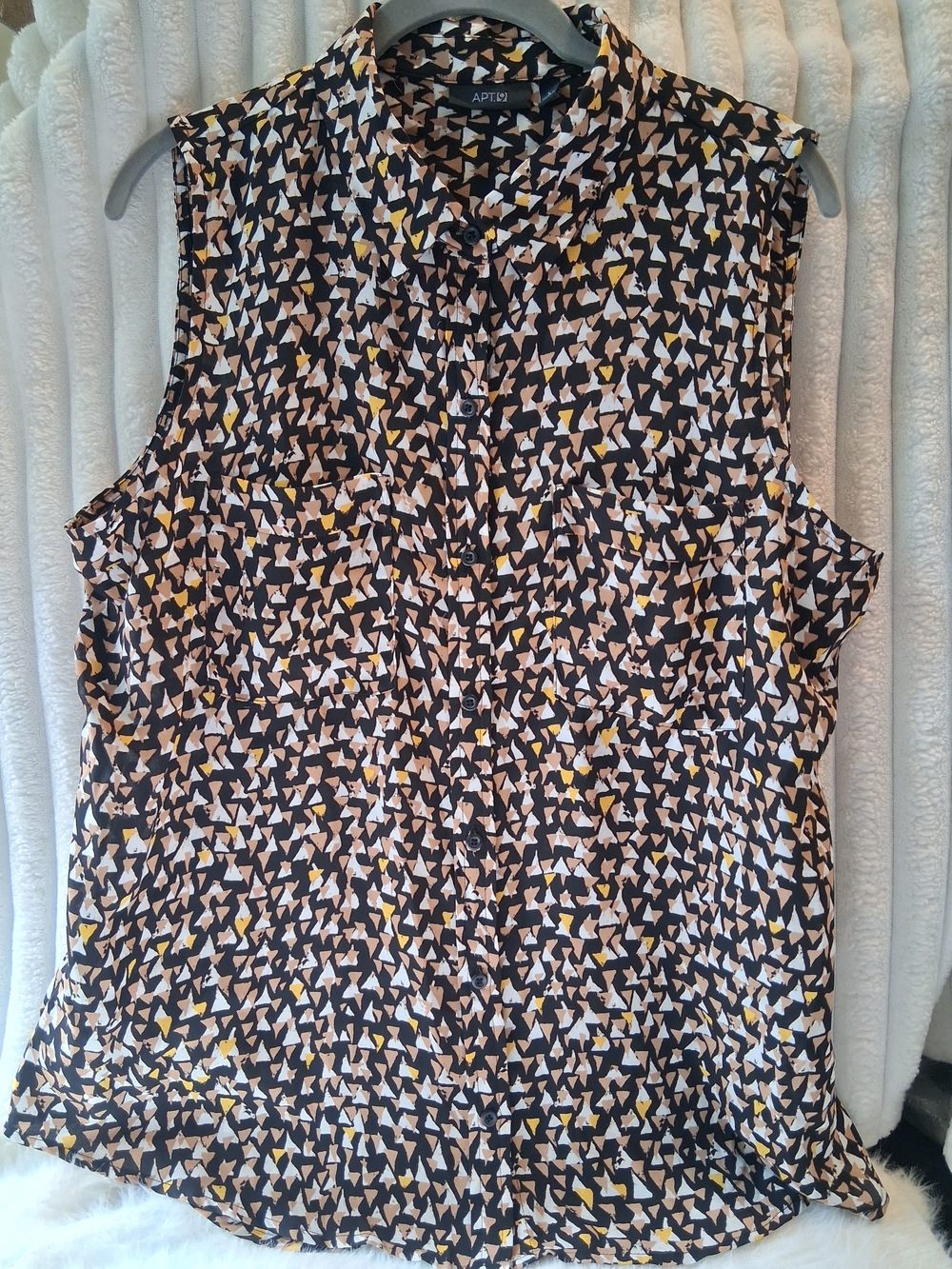 Apt. 9 Black Geometric Print Sleeveless Button-Front Blouse